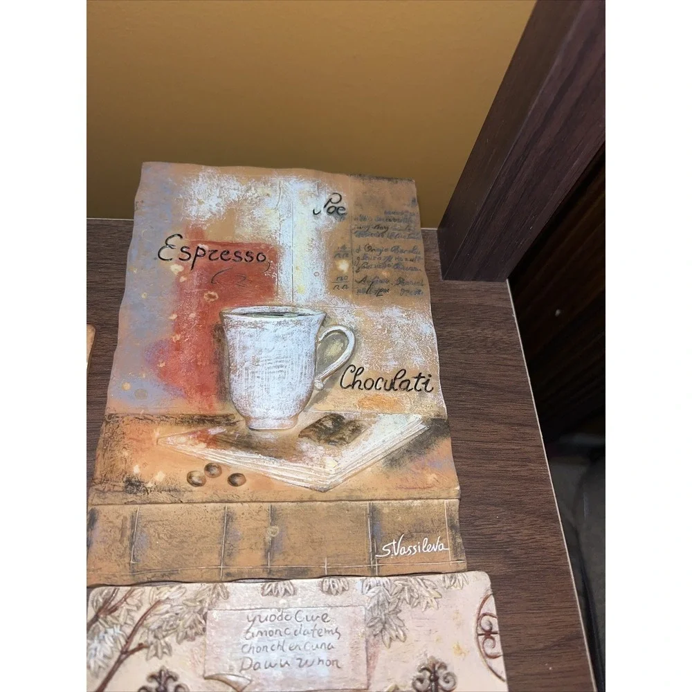 S. Vassileva 3D Wall Hanging Plaques 4.5 X 6.5‎ Signed Lot of 3 Cafe Italiano.